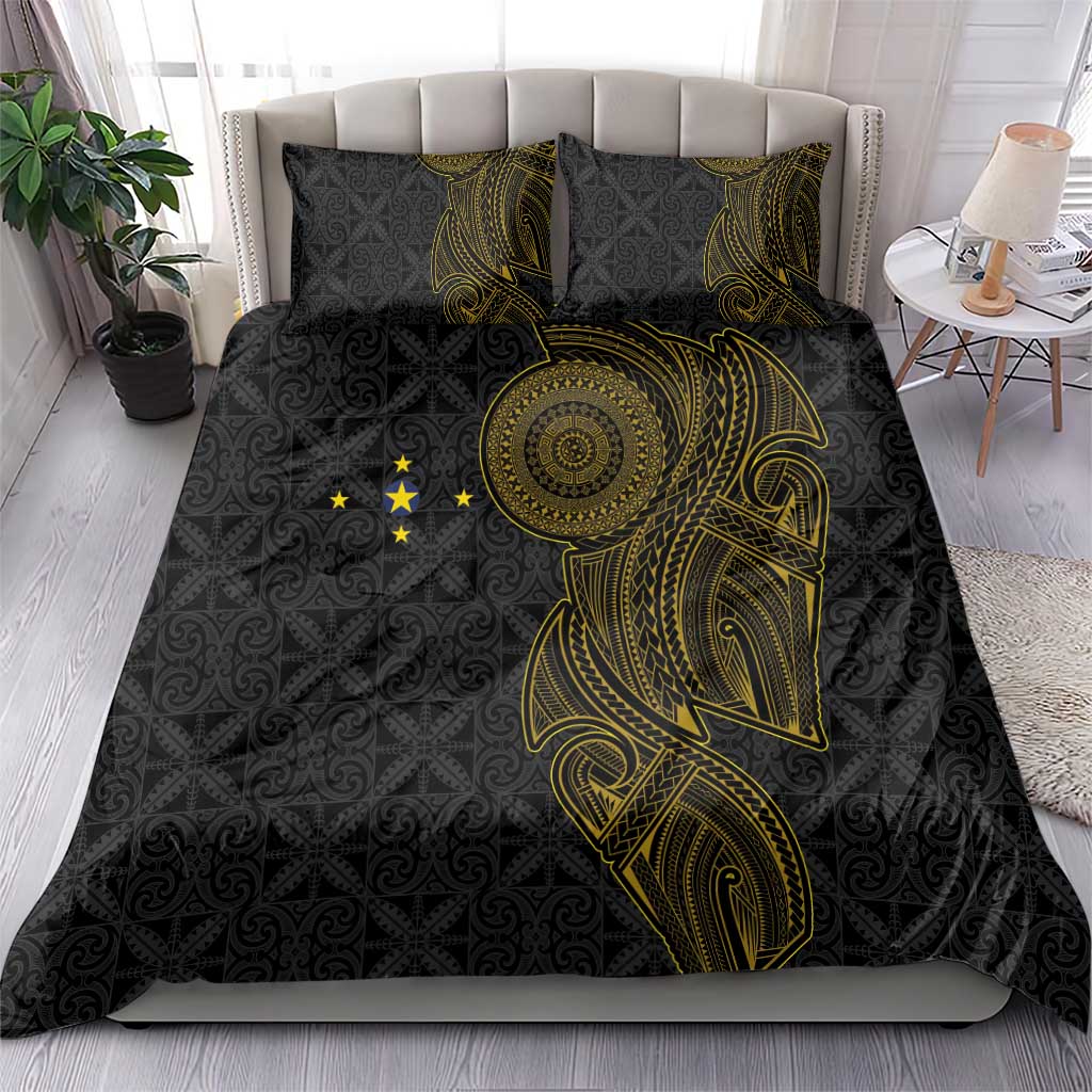 Niue Polynesian Hiapo Tattoo Art Bedding Set Half Style Black Gold Color LT03 - Polynesian Pride