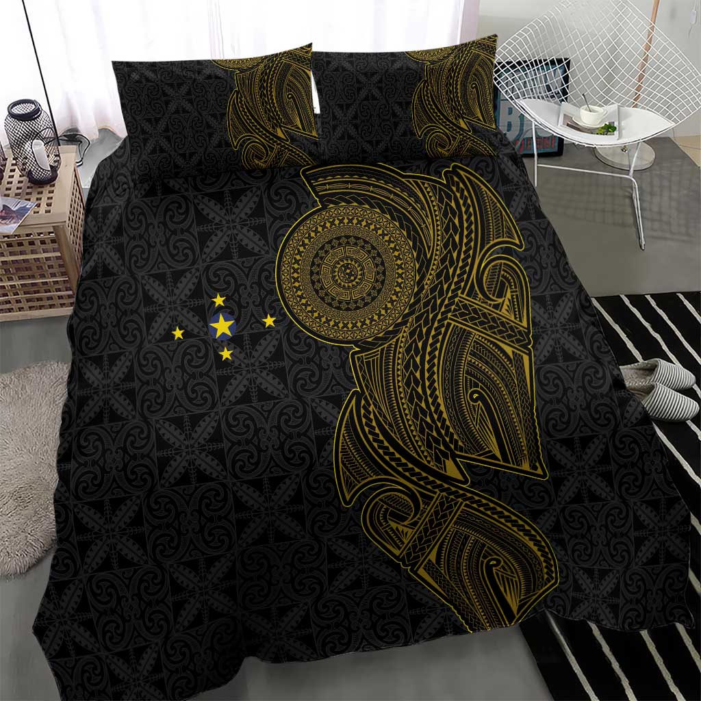 Niue Polynesian Hiapo Tattoo Art Bedding Set Half Style Black Gold Color LT03 - Polynesian Pride