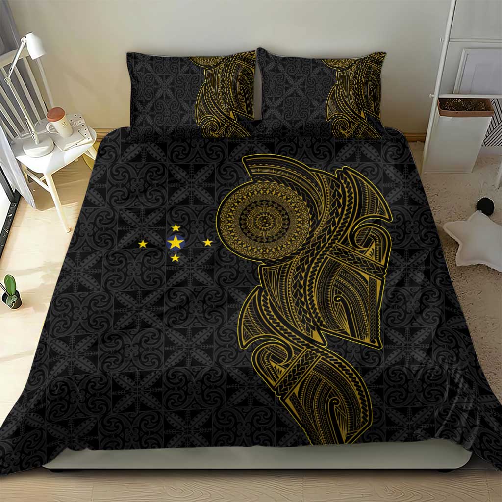 Niue Polynesian Hiapo Tattoo Art Bedding Set Half Style Black Gold Color LT03 - Polynesian Pride