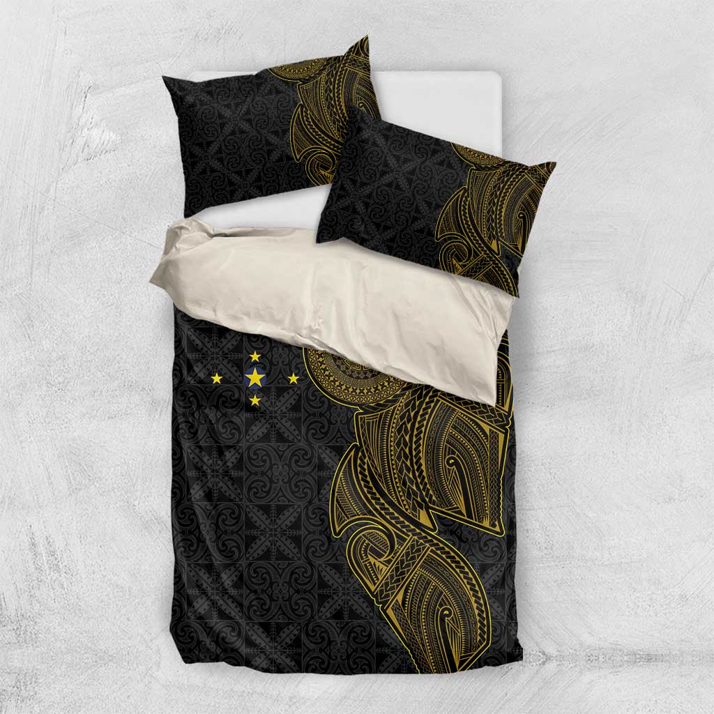 Niue Polynesian Hiapo Tattoo Art Bedding Set Half Style Black Gold Color LT03 US Twin 172cm x 218cm Black - Polynesian Pride