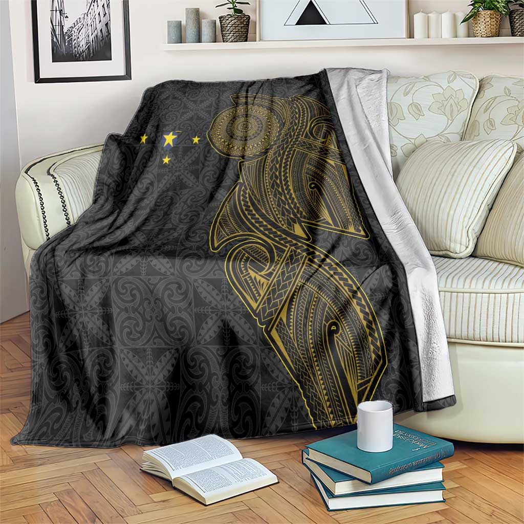 Niue Polynesian Hiapo Tattoo Art Blanket Half Style Black Gold Color LT03 Black - Polynesian Pride