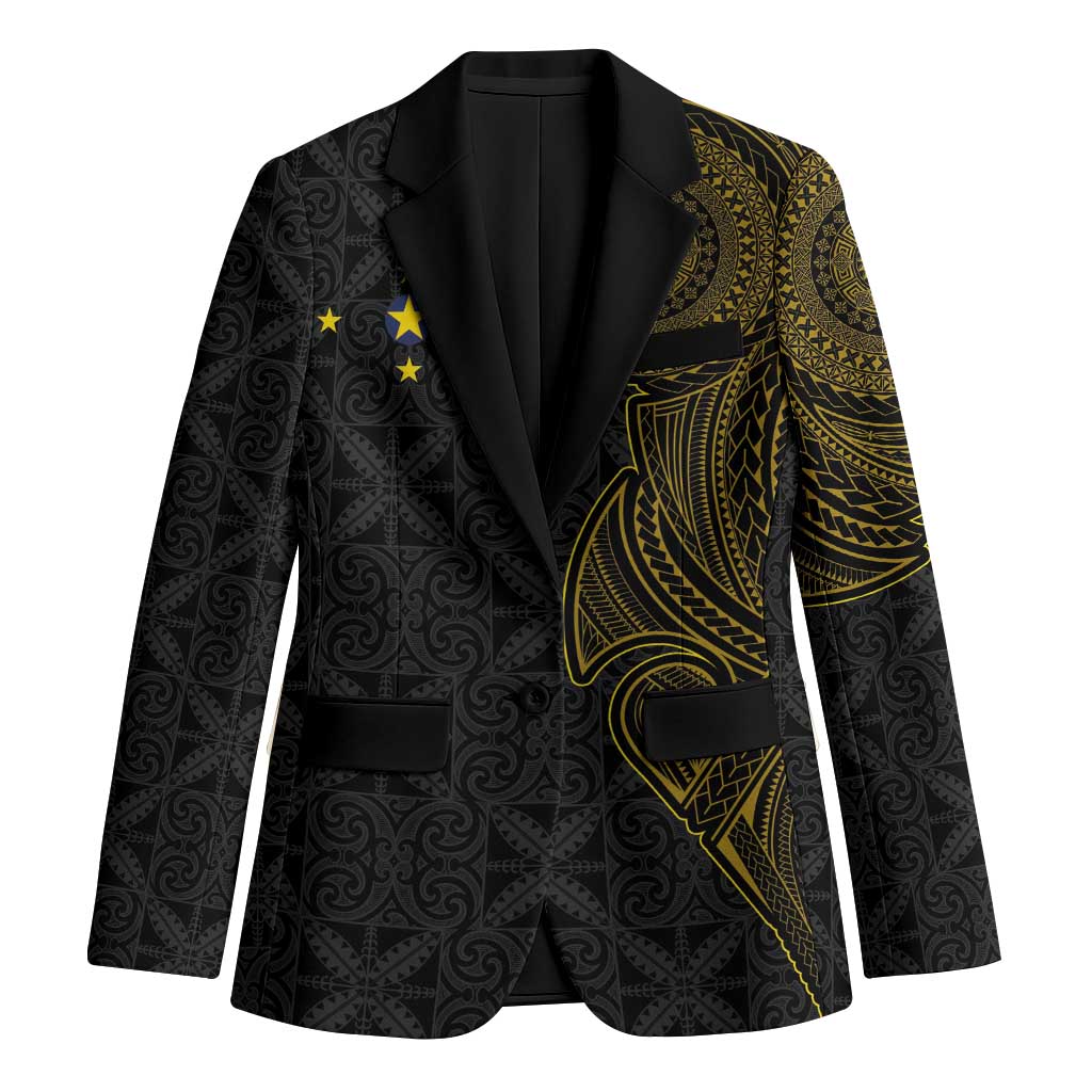 Niue Polynesian Hiapo Tattoo Art Blazer Half Style Black Gold Color LT03 Unisex Black - Polynesian Pride