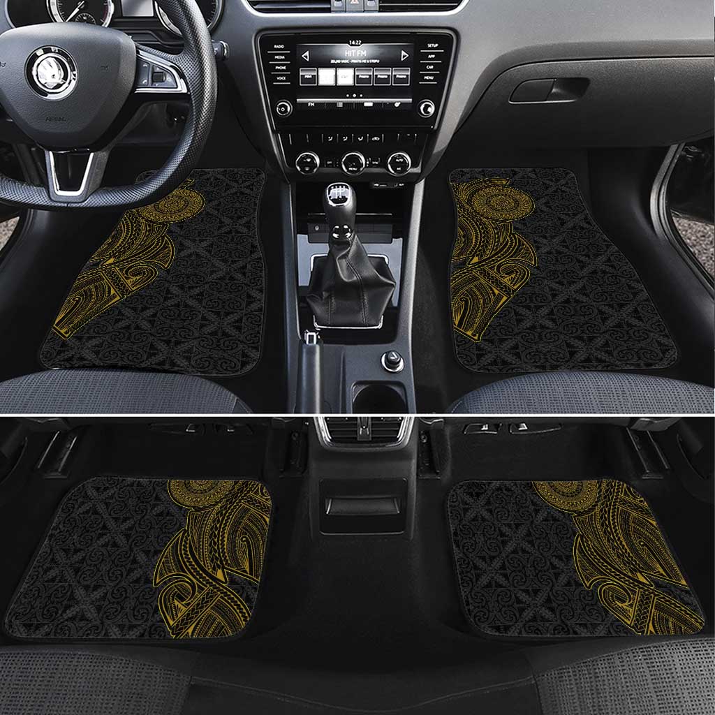 Niue Polynesian Hiapo Tattoo Art Car Mats Half Style Black Gold Color LT03 Set 4pcs Black - Polynesian Pride