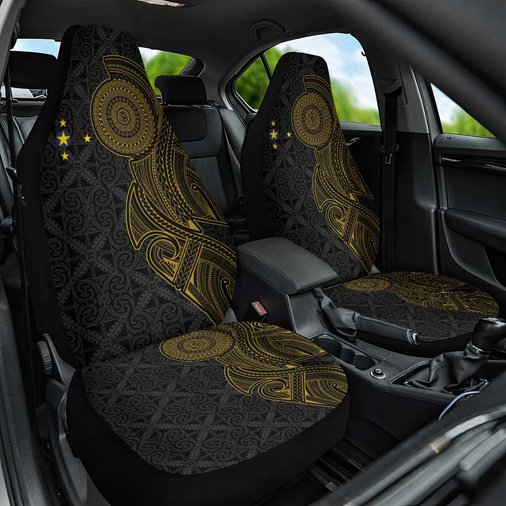 Niue Polynesian Hiapo Tattoo Art Car Seat Cover Half Style Black Gold Color LT03 One Size Black - Polynesian Pride