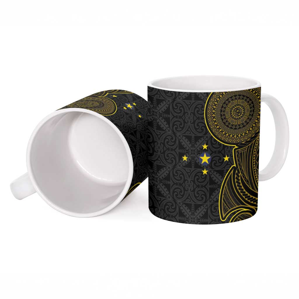 Niue Polynesian Hiapo Tattoo Art Ceramic Mug Half Style Black Gold Color LT03 - Polynesian Pride