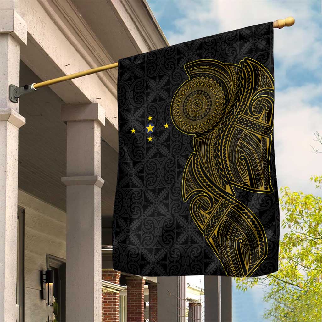 Niue Polynesian Hiapo Tattoo Art Garden Flag Half Style Black Gold Color LT03 House Flag Black - Polynesian Pride