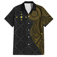 Niue Polynesian Hiapo Tattoo Art Hawaiian Shirt Half Style Black Gold Color LT03 Black - Polynesian Pride