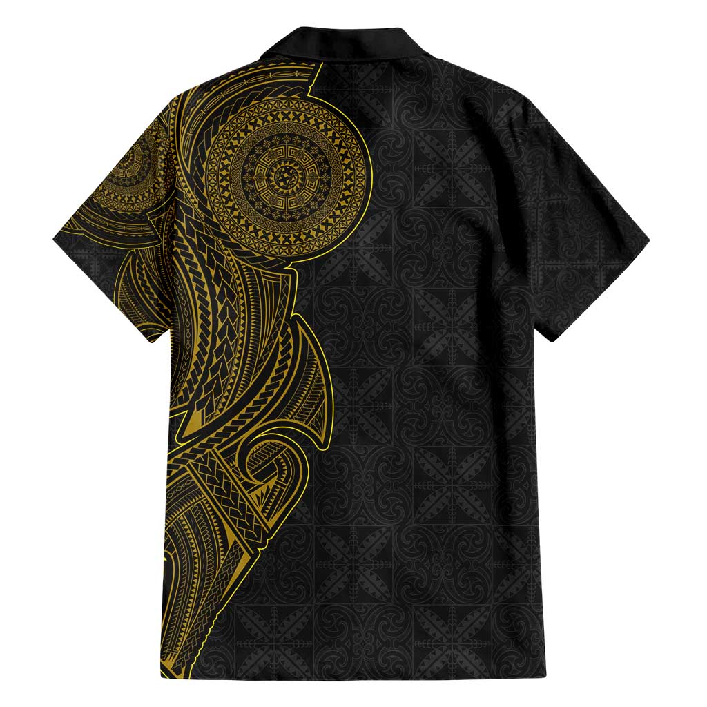 Niue Polynesian Hiapo Tattoo Art Hawaiian Shirt Half Style Black Gold Color LT03 - Polynesian Pride