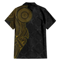 Niue Polynesian Hiapo Tattoo Art Hawaiian Shirt Half Style Black Gold Color LT03 - Polynesian Pride