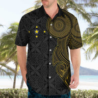 Niue Polynesian Hiapo Tattoo Art Hawaiian Shirt Half Style Black Gold Color LT03 - Polynesian Pride