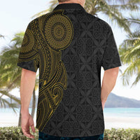 Niue Polynesian Hiapo Tattoo Art Hawaiian Shirt Half Style Black Gold Color LT03 - Polynesian Pride
