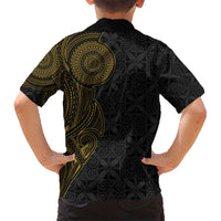 Niue Polynesian Hiapo Tattoo Art Hawaiian Shirt Half Style Black Gold Color LT03 - Polynesian Pride