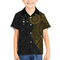 Niue Polynesian Hiapo Tattoo Art Kid Hawaiian Shirt Half Style Black Gold Color LT03 Kid Black - Polynesian Pride