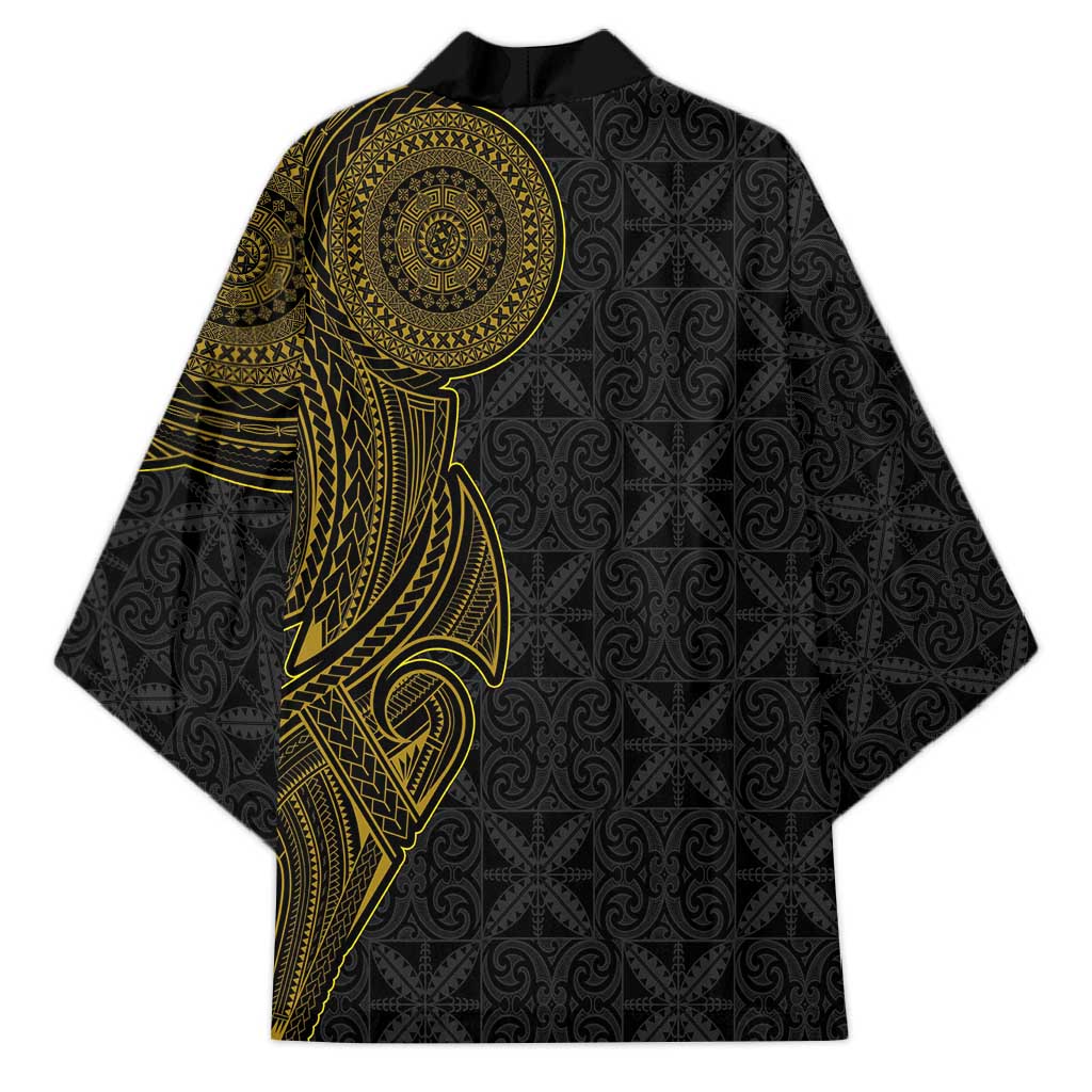 Niue Polynesian Hiapo Tattoo Art Kimono Half Style Black Gold Color LT03 - Polynesian Pride