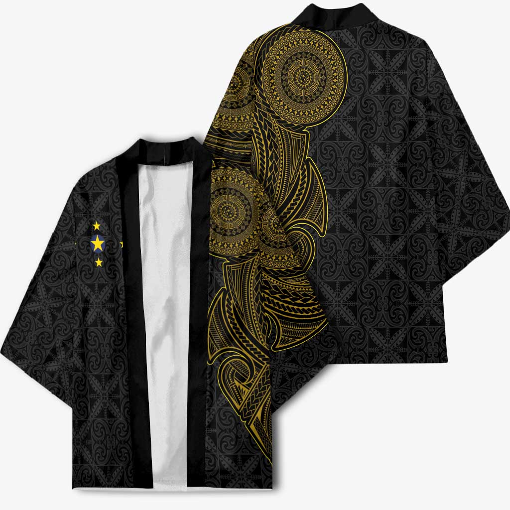 Niue Polynesian Hiapo Tattoo Art Kimono Half Style Black Gold Color LT03 - Polynesian Pride
