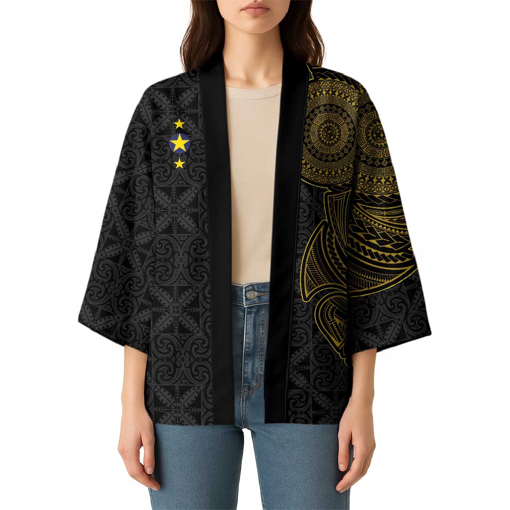 Niue Polynesian Hiapo Tattoo Art Kimono Half Style Black Gold Color LT03 - Polynesian Pride