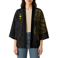 Niue Polynesian Hiapo Tattoo Art Kimono Half Style Black Gold Color LT03 - Polynesian Pride