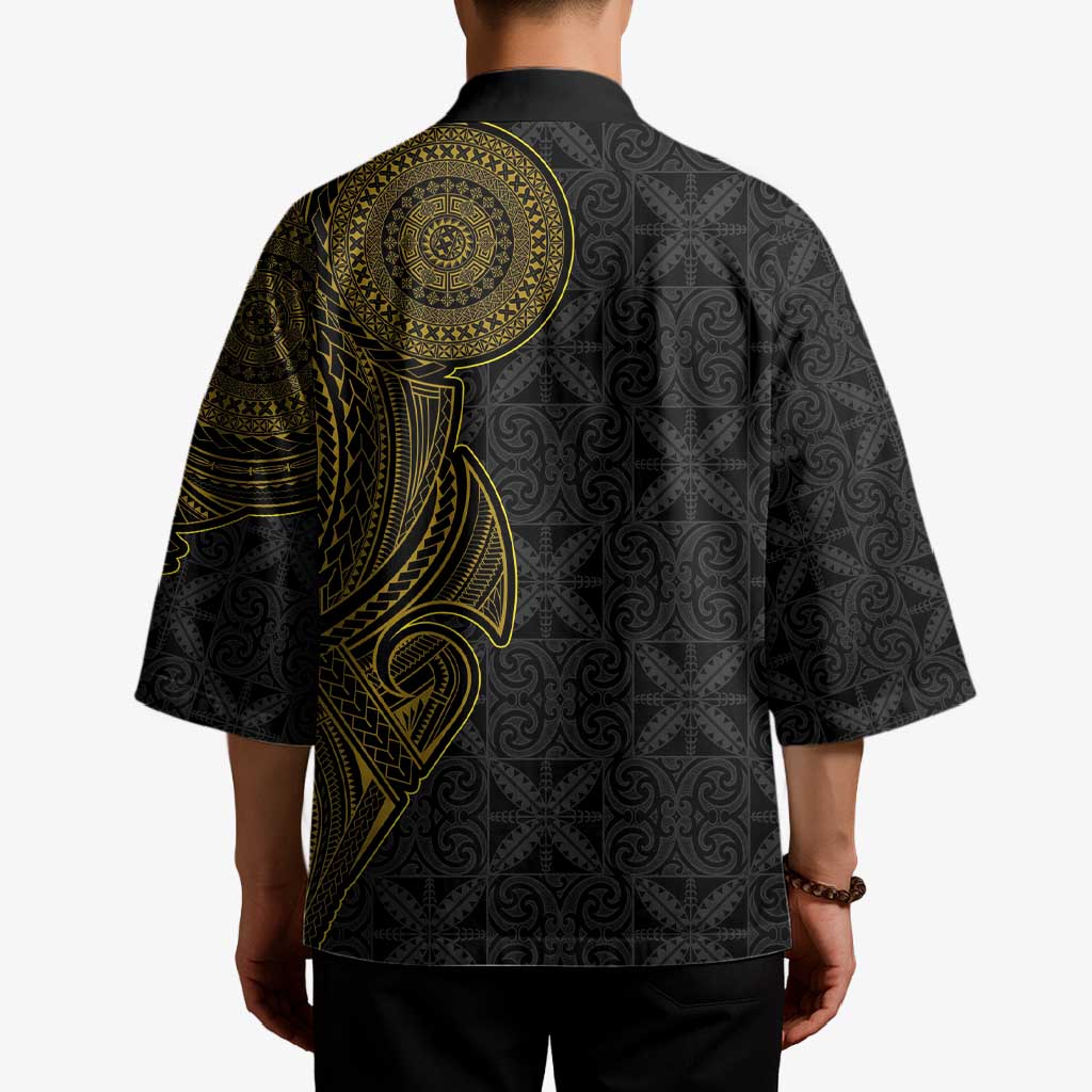 Niue Polynesian Hiapo Tattoo Art Kimono Half Style Black Gold Color LT03 - Polynesian Pride