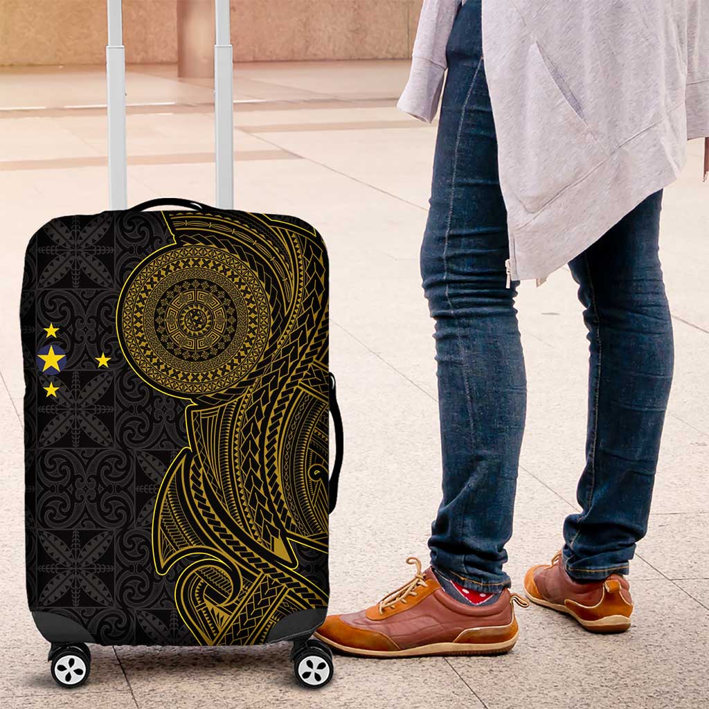 Niue Polynesian Hiapo Tattoo Art Luggage Cover Half Style Black Gold Color LT03 Black - Polynesian Pride