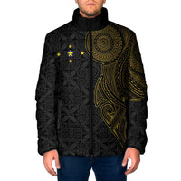 Niue Polynesian Hiapo Tattoo Art Padded Jacket Half Style Black Gold Color LT03 Men Black - Polynesian Pride