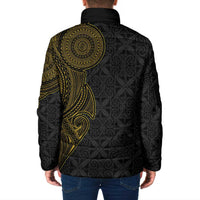 Niue Polynesian Hiapo Tattoo Art Padded Jacket Half Style Black Gold Color LT03 - Polynesian Pride