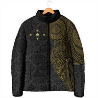 Niue Polynesian Hiapo Tattoo Art Padded Jacket Half Style Black Gold Color LT03 - Polynesian Pride