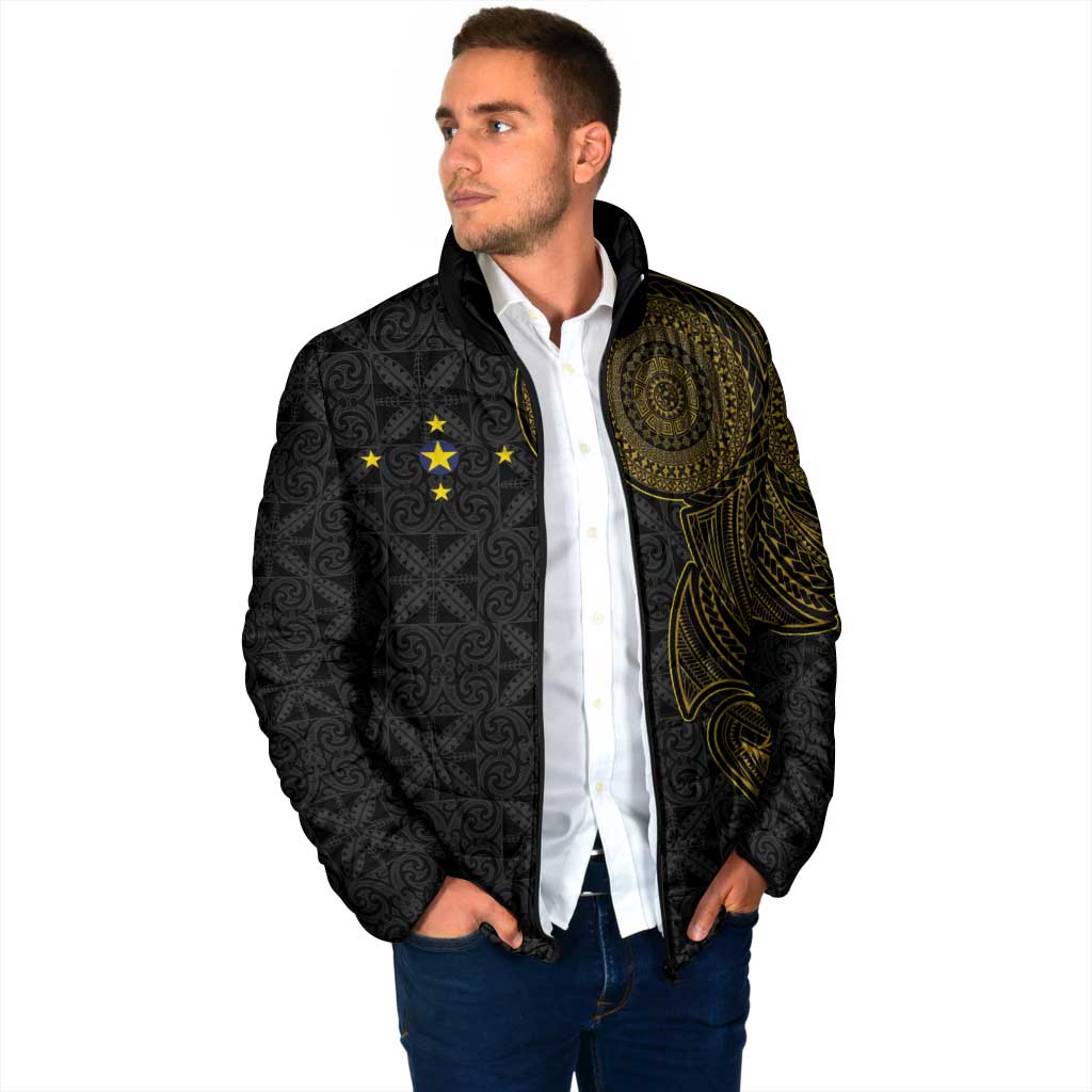 Niue Polynesian Hiapo Tattoo Art Padded Jacket Half Style Black Gold Color LT03 - Polynesian Pride
