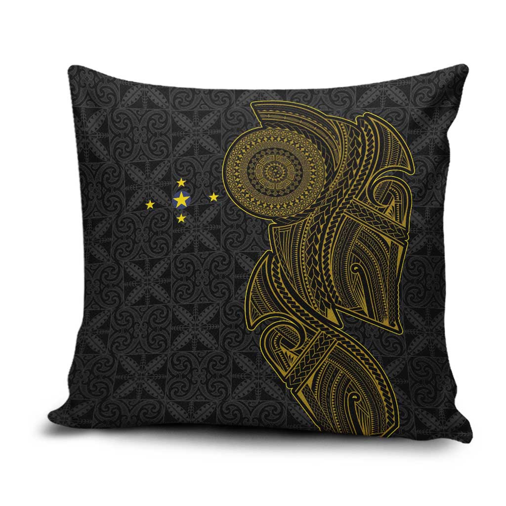 Niue Polynesian Hiapo Tattoo Art Pillow Cover Half Style Black Gold Color LT03 Black - Polynesian Pride