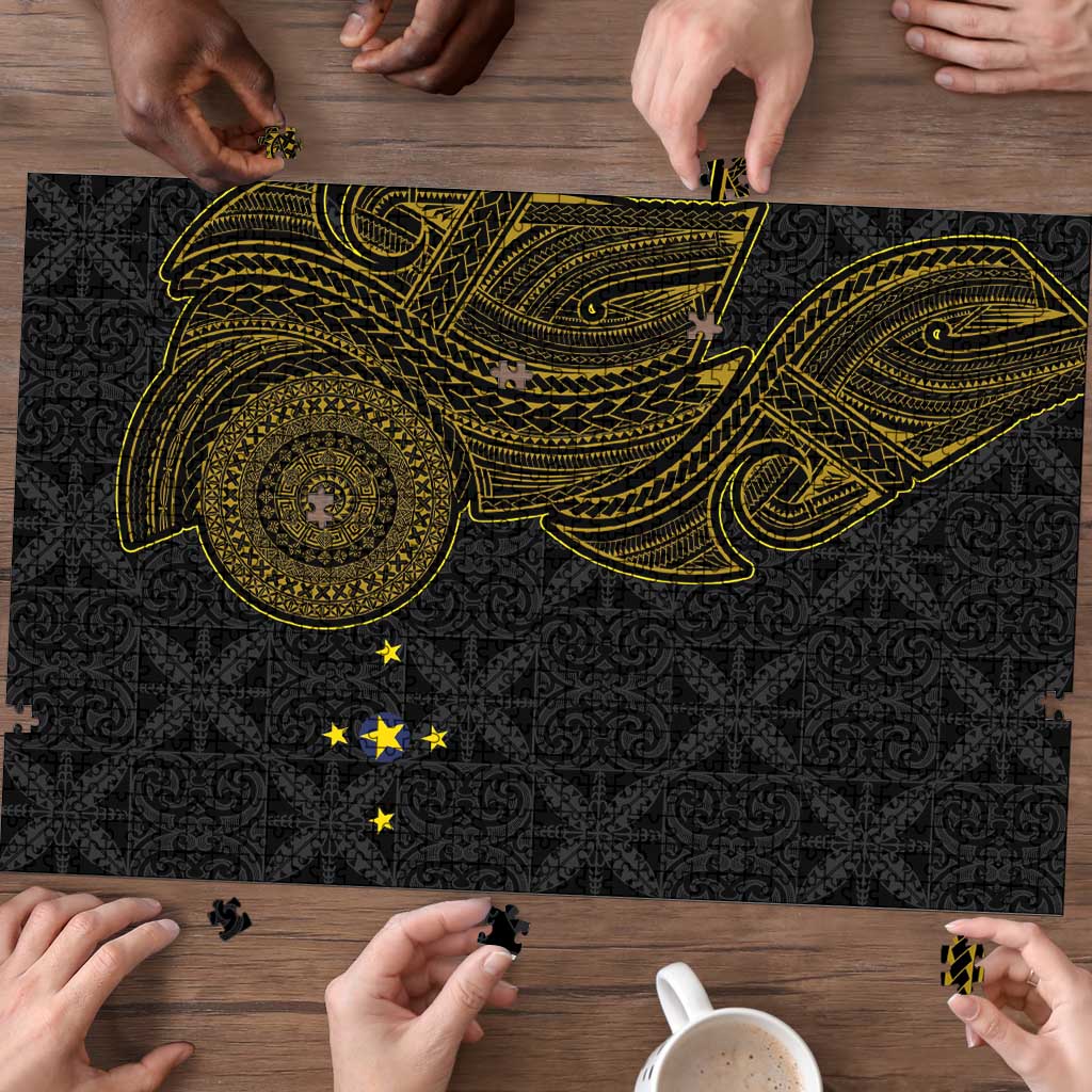 Niue Polynesian Hiapo Tattoo Art Puzzle Half Style Black Gold Color LT03 - Polynesian Pride