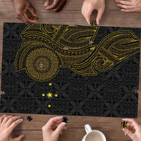 Niue Polynesian Hiapo Tattoo Art Puzzle Half Style Black Gold Color LT03 - Polynesian Pride