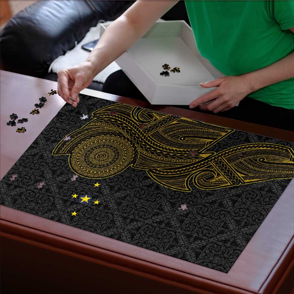 Niue Polynesian Hiapo Tattoo Art Puzzle Half Style Black Gold Color LT03 - Polynesian Pride