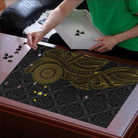 Niue Polynesian Hiapo Tattoo Art Puzzle Half Style Black Gold Color LT03 - Polynesian Pride