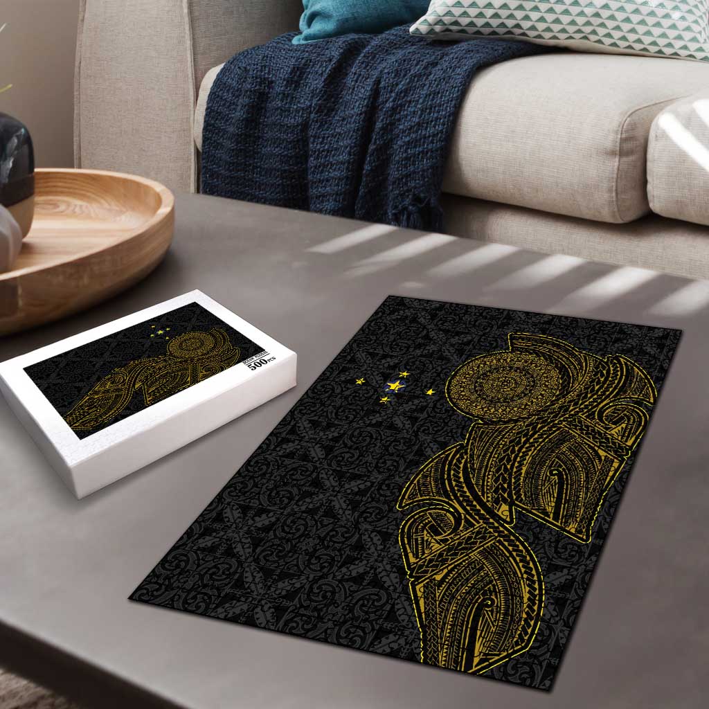 Niue Polynesian Hiapo Tattoo Art Puzzle Half Style Black Gold Color LT03 - Polynesian Pride