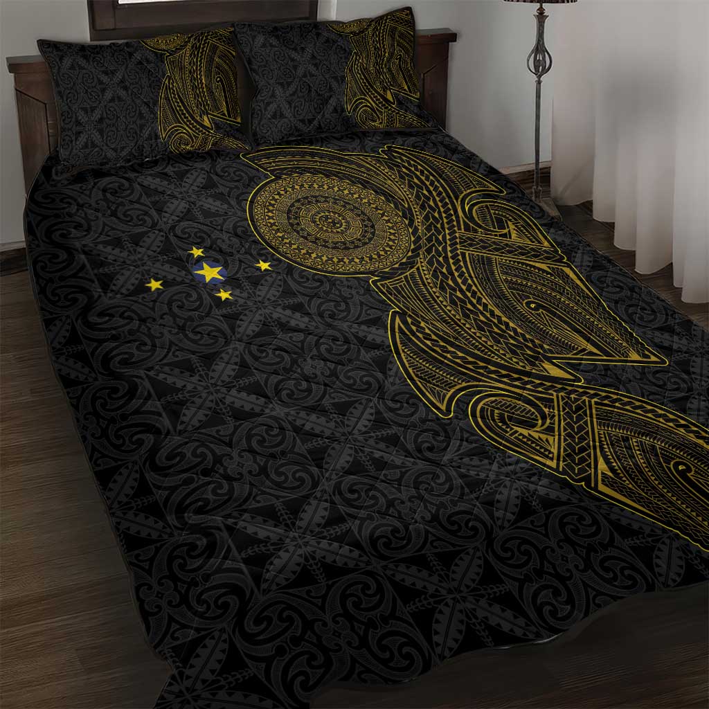 Niue Polynesian Hiapo Tattoo Art Quilt Bed Set Half Style Black Gold Color LT03 Black - Polynesian Pride