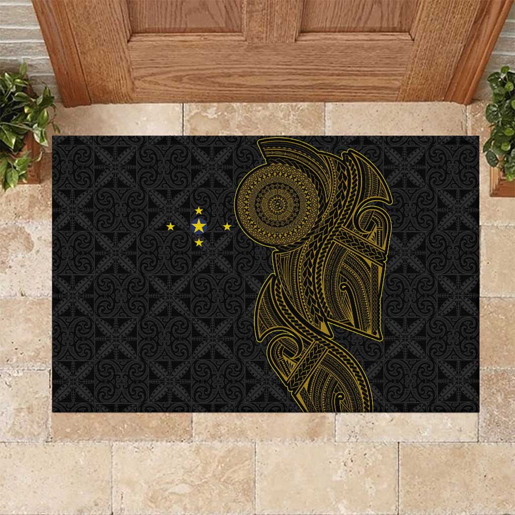 Niue Polynesian Hiapo Tattoo Art Rubber Doormat Half Style Black Gold Color LT03 Black - Polynesian Pride