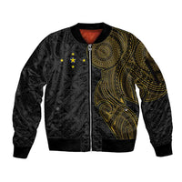 Niue Polynesian Hiapo Tattoo Art Sleeve Zip Bomber Jacket Half Style Black Gold Color LT03 Unisex Black - Polynesian Pride