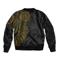 Niue Polynesian Hiapo Tattoo Art Sleeve Zip Bomber Jacket Half Style Black Gold Color LT03 - Polynesian Pride