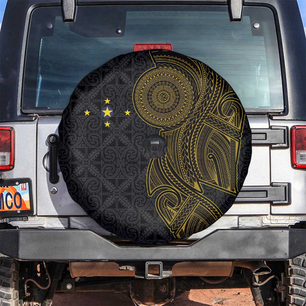 Niue Polynesian Hiapo Tattoo Art Spare Tire Cover Half Style Black Gold Color LT03 Black - Polynesian Pride
