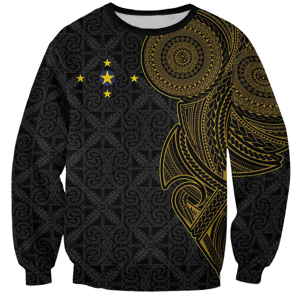 Niue Polynesian Hiapo Tattoo Art Sweatshirt Half Style Black Gold Color LT03 Unisex Black - Polynesian Pride
