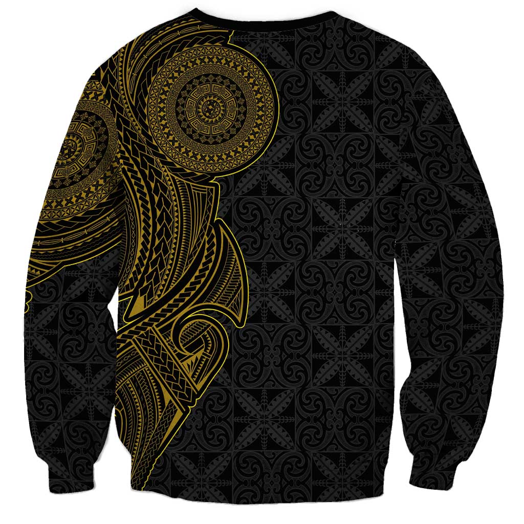 Niue Polynesian Hiapo Tattoo Art Sweatshirt Half Style Black Gold Color LT03 - Polynesian Pride