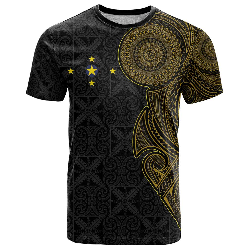Niue Polynesian Hiapo Tattoo Art T Shirt Half Style Black Gold Color LT03 Black - Polynesian Pride