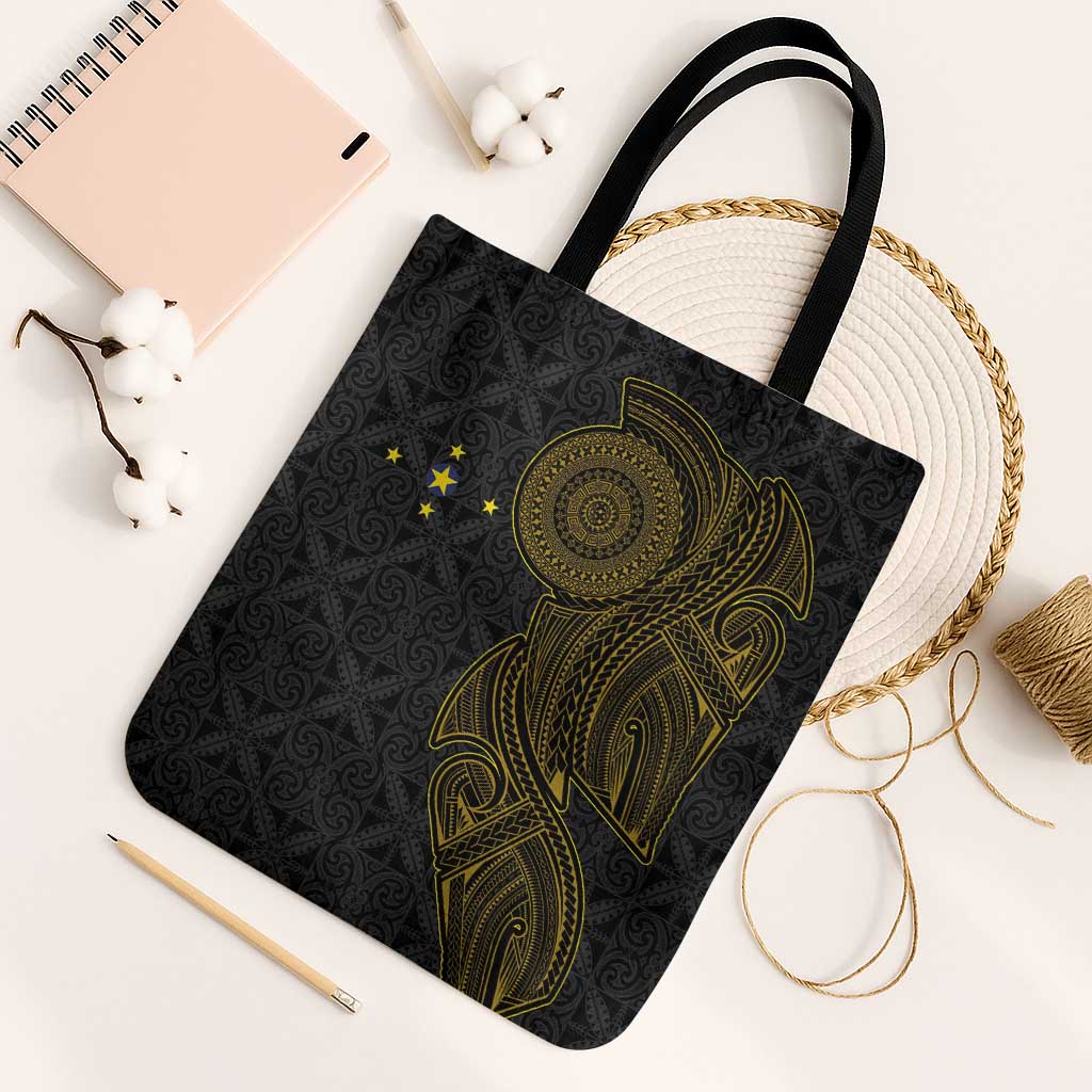 Niue Polynesian Hiapo Tattoo Art Tote Bag Half Style Black Gold Color LT03 Black Strap One Size Black - Polynesian Pride