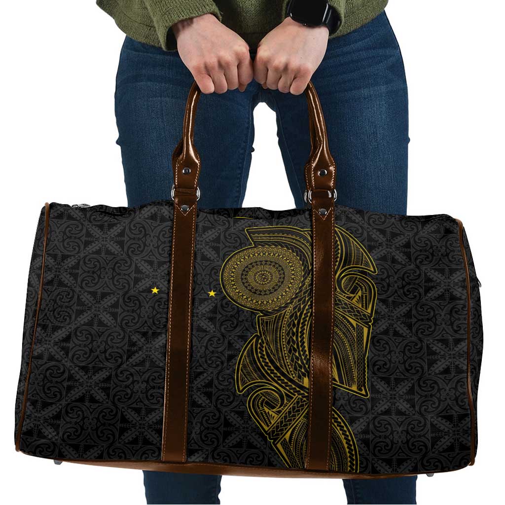 Niue Polynesian Hiapo Tattoo Art Travel Bag Half Style Black Gold Color LT03 Black - Polynesian Pride