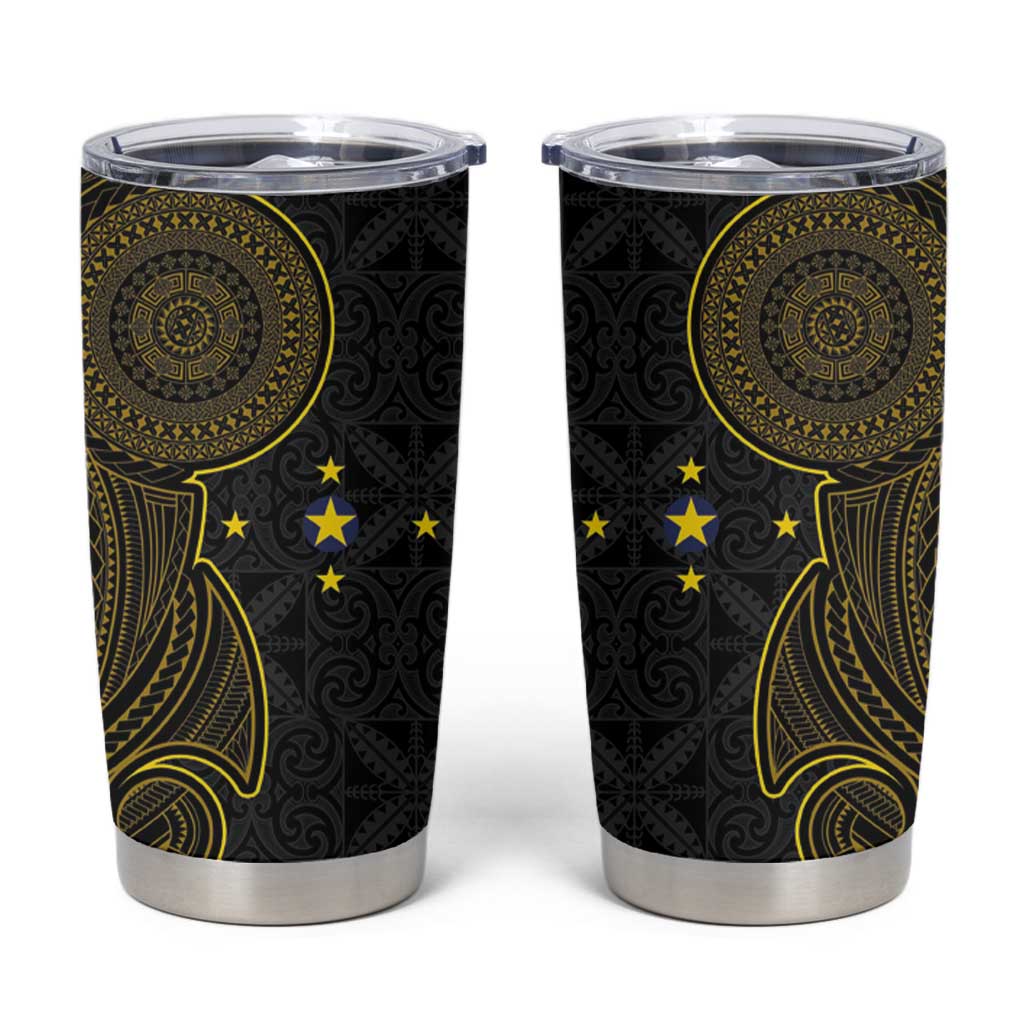Niue Polynesian Hiapo Tattoo Art Tumbler Cup Half Style Black Gold Color LT03 Black - Polynesian Pride