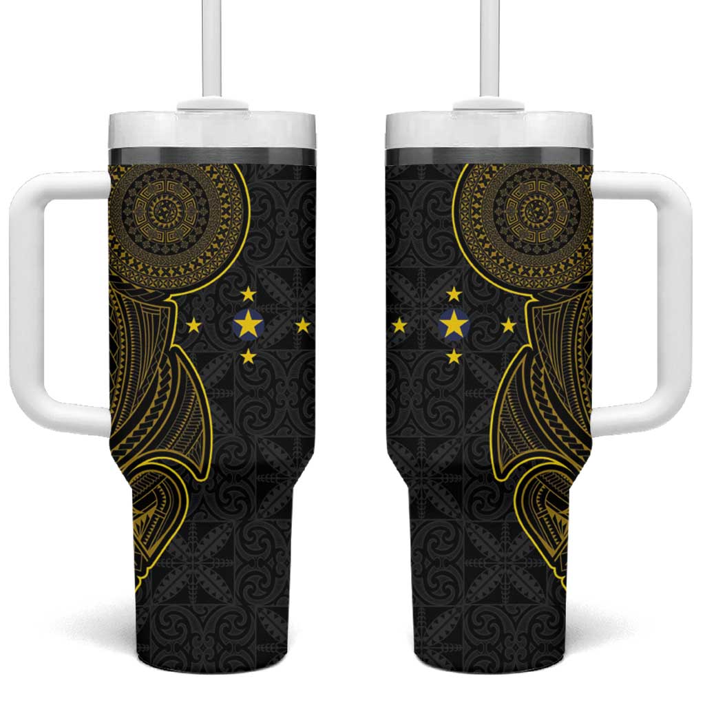 Niue Polynesian Hiapo Tattoo Art Tumbler With Handle Half Style Black Gold Color LT03 One Size: 40 oz Black - Polynesian Pride