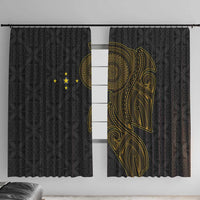 Niue Polynesian Hiapo Tattoo Art Window Curtain Half Style Black Gold Color LT03 With Hooks Black - Polynesian Pride