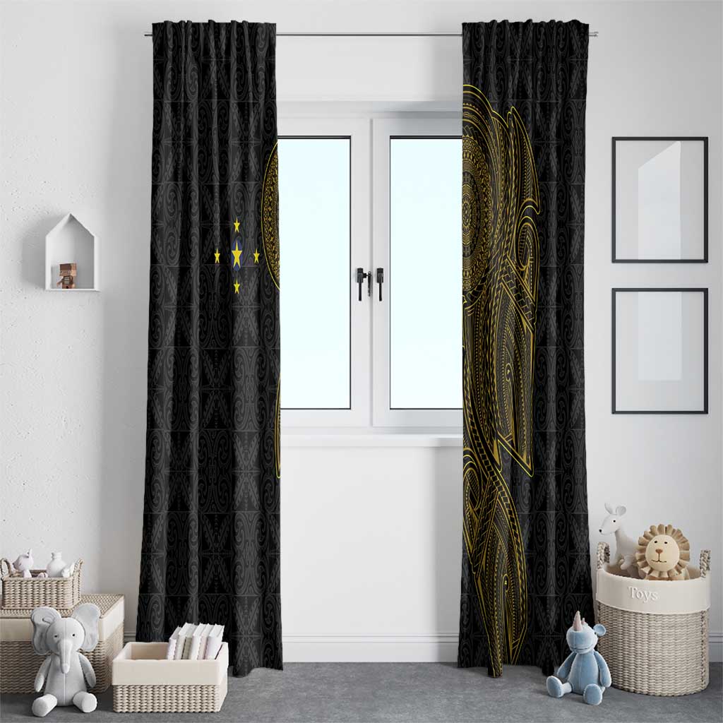 Niue Polynesian Hiapo Tattoo Art Window Curtain Half Style Black Gold Color LT03 - Polynesian Pride