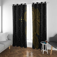 Niue Polynesian Hiapo Tattoo Art Window Curtain Half Style Black Gold Color LT03 With Grommets Black - Polynesian Pride