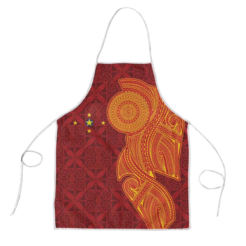 Niue Polynesian Hiapo Tattoo Art Apron Half Style Red Yellow Color LT03 Red - Polynesian Pride