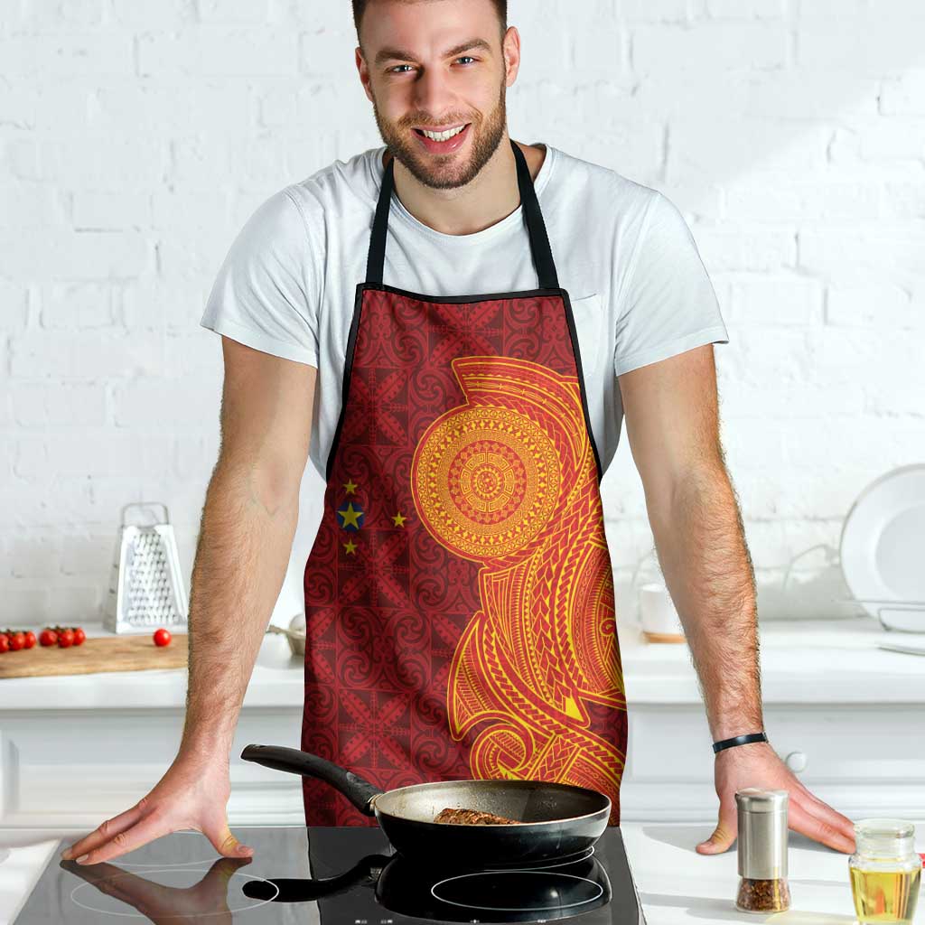 Niue Polynesian Hiapo Tattoo Art Apron Half Style Red Yellow Color LT03 - Polynesian Pride